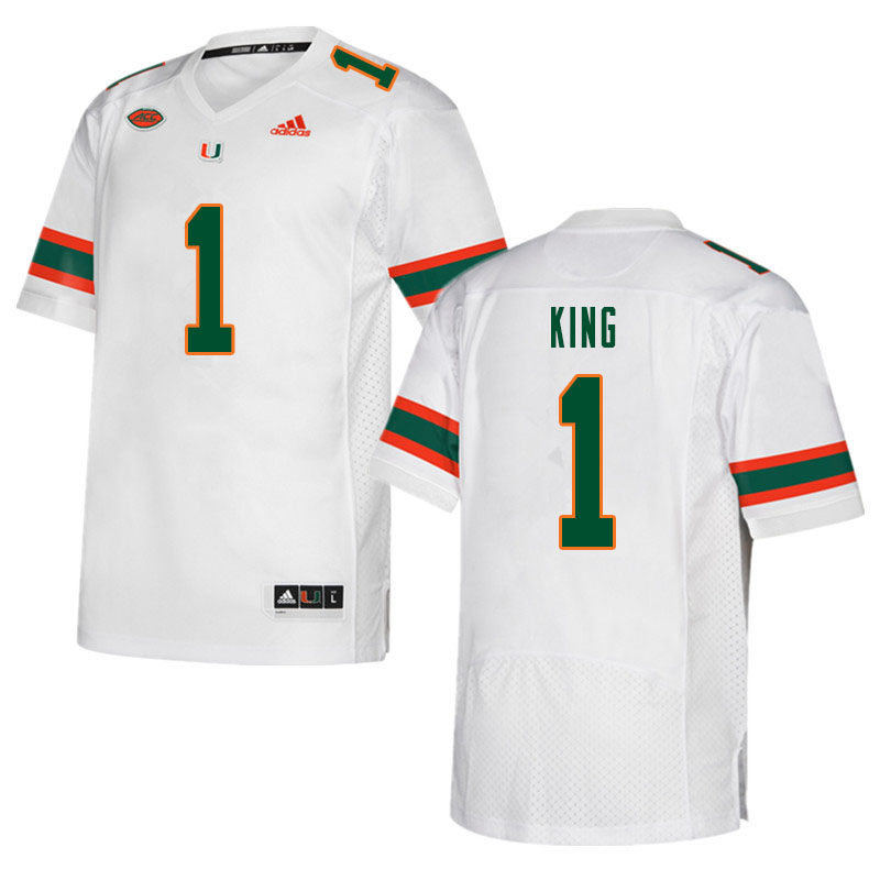 Men #1 D'Eriq King Miami Hurricanes College Football Jerseys Sale-White - Click Image to Close